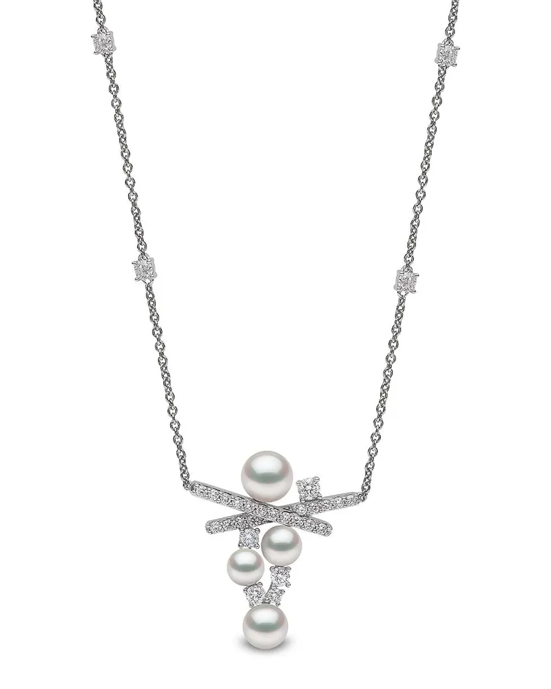 YOKO London 18kt Sleek Weißgoldhalskette mit Akoya-Perlen und Diamanten - Silber Silber