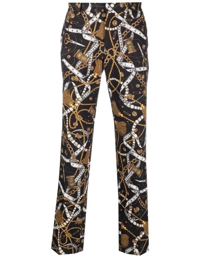 Moschino Straight-Leg-Hose mit Print - Schwarz Schwarz