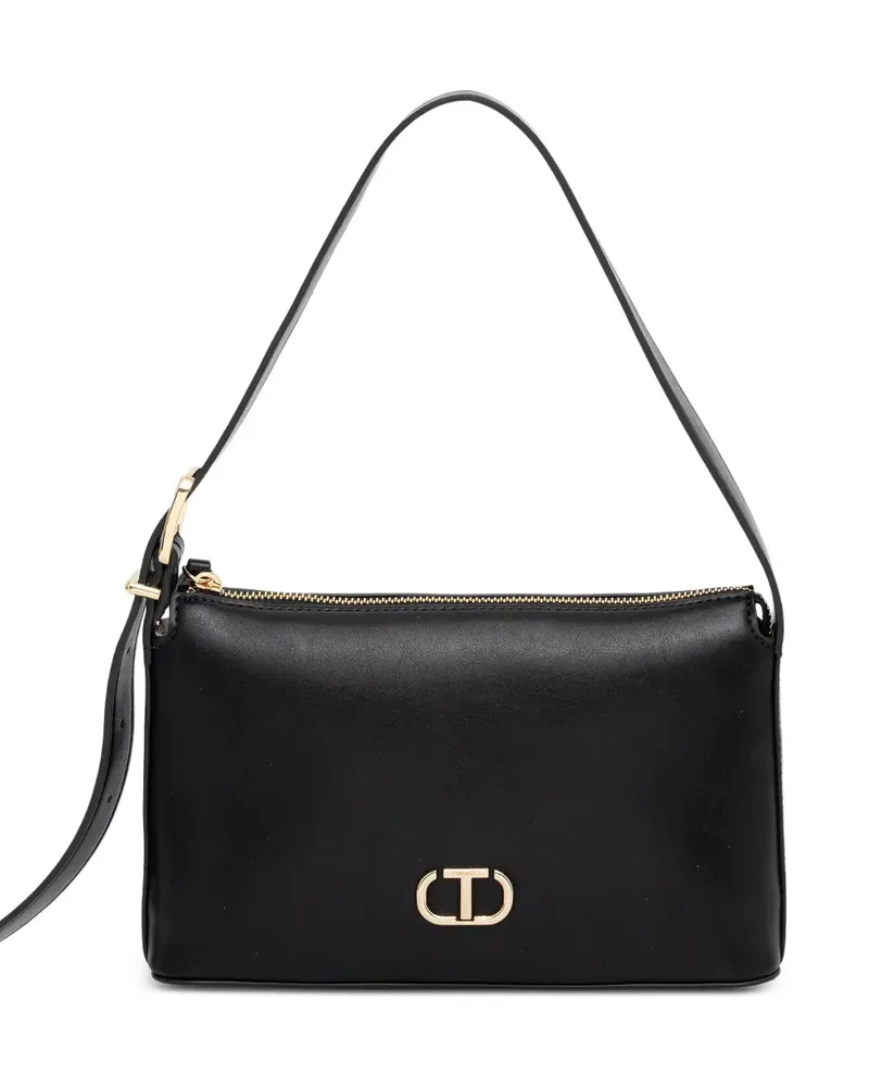 Twin-Set Schultertasche mit Logo-Schild - Schwarz Schwarz