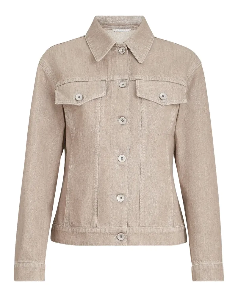 Brunello Cucinelli beige lamé denim four-pocket outerwear jacket with Monili - Nude Nude