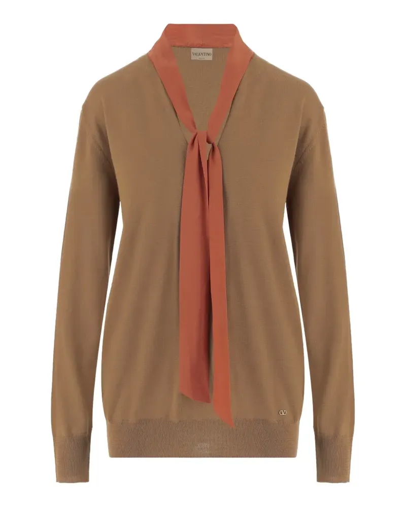Valentino Garavani bow-detail V-neck sweater - Nude Nude