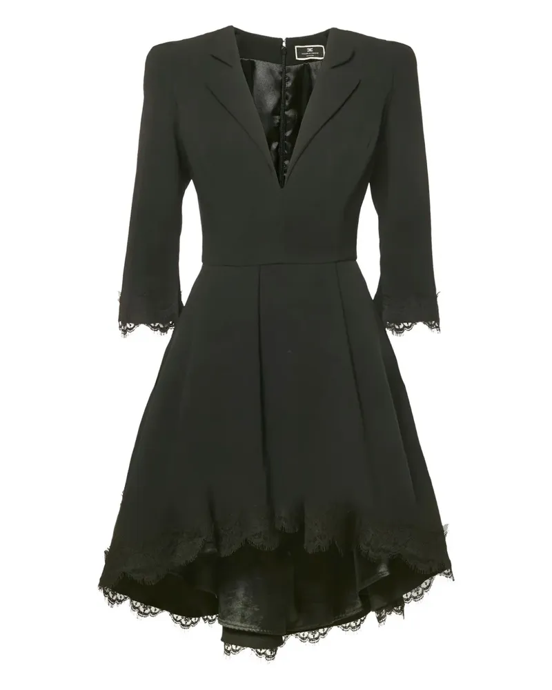 Elisabetta Franchi Kreppkleid mit Spitzenbesatz - Schwarz Schwarz