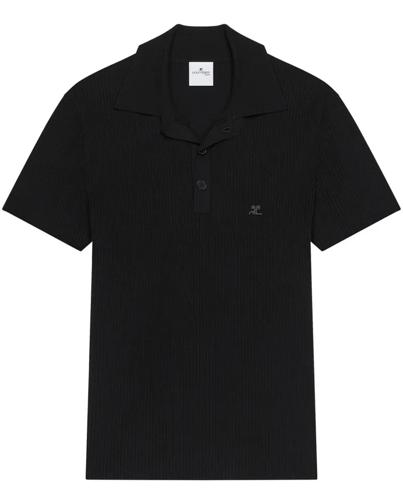 Courrèges Geripptes Poloshirt - Schwarz Schwarz