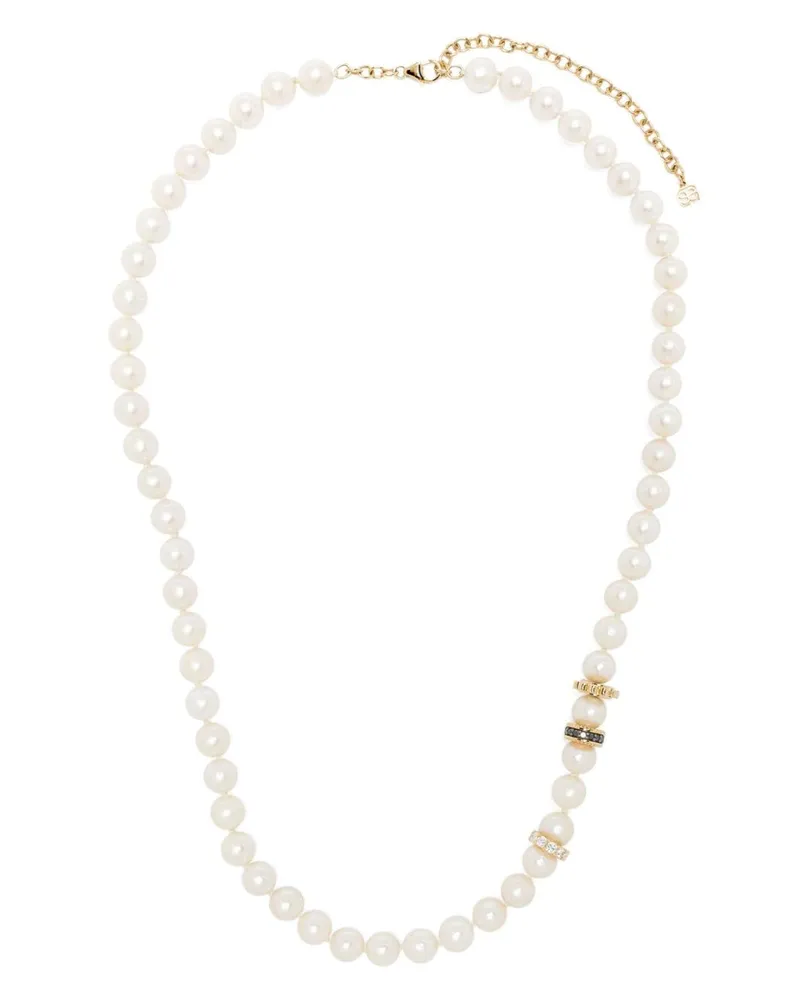Sydney Evan 14kt Gelbgoldhalskette mit Diamanten und Perlen - Weiß Weiß