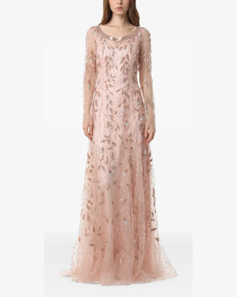 Dina Melwani crystal-embellished vine-embroidered maxi dress - Rosa Rosa