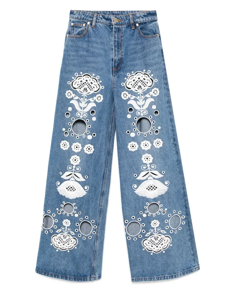 Cynthia Rowley Bestickte Wide-Leg-Jeans - Blau Blau