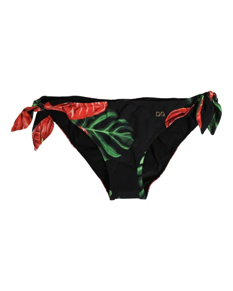Dolce & Gabbana floral-print side-tie bikini bottoms - Schwarz Schwarz