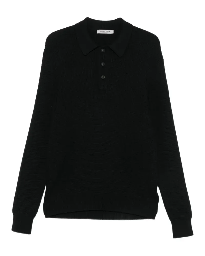 La Fileria Poloshirt mit Waffelstrick-Muster - Schwarz Schwarz