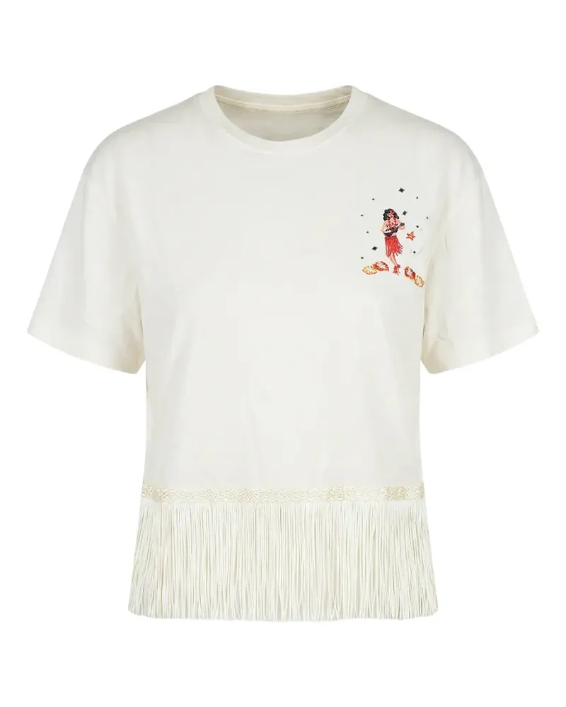 Alanui Hawaiian T-Shirt mit Fransenbesatz - Weiß Weiß