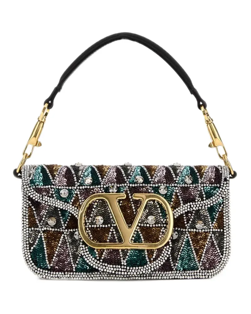 Valentino Garavani Locò small embroidered shoulder bag - Nude Nude