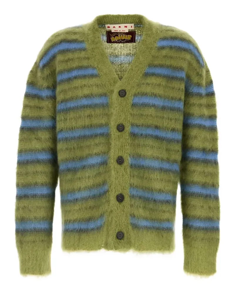 Marni Gestreifter Cardigan aus Mohairwolle - Grün Grün