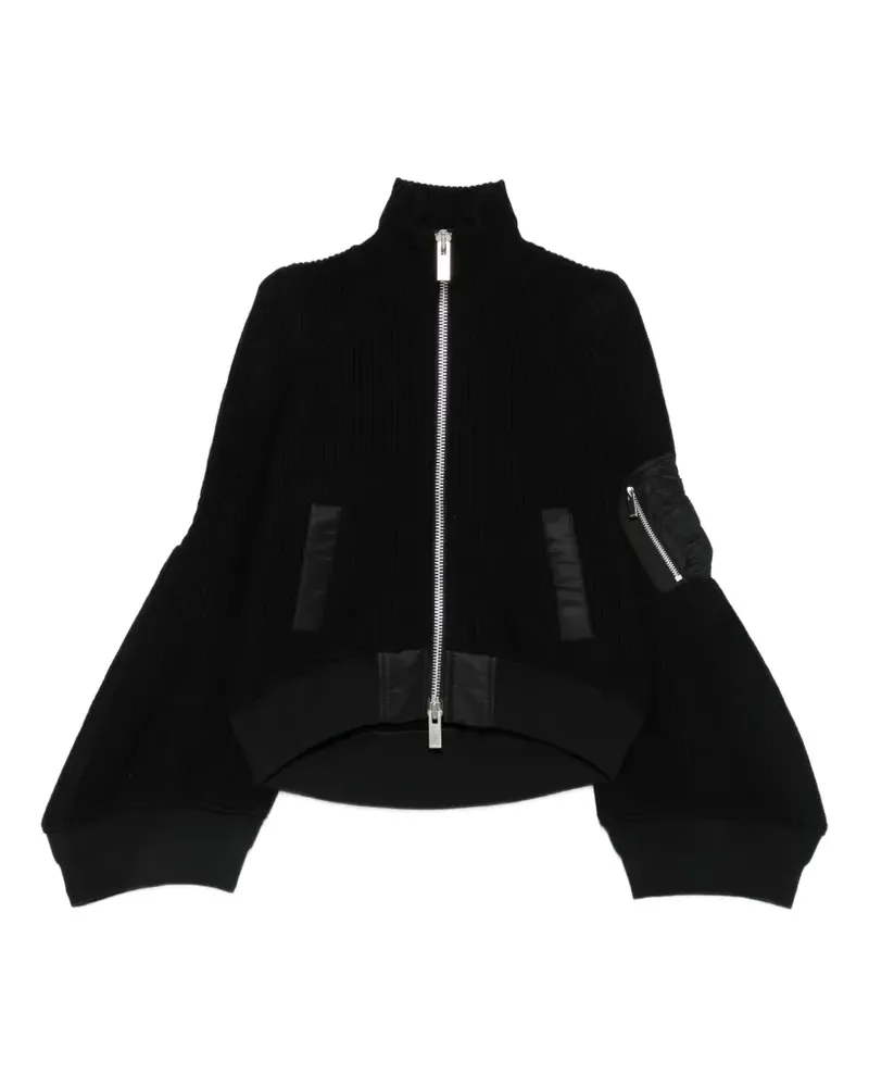 Sacai ribbed-knit panelled cardigan - Schwarz Schwarz