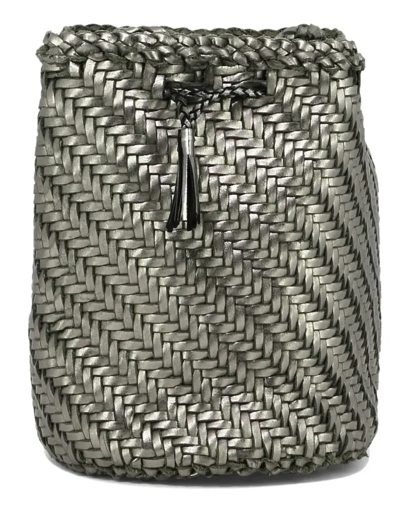 Dragon Diffusion PomPom Double Jump woven-leather bucket bag - Silber Silber