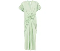 Gerafftes Kleid mit V-Ausschnitt - Grün