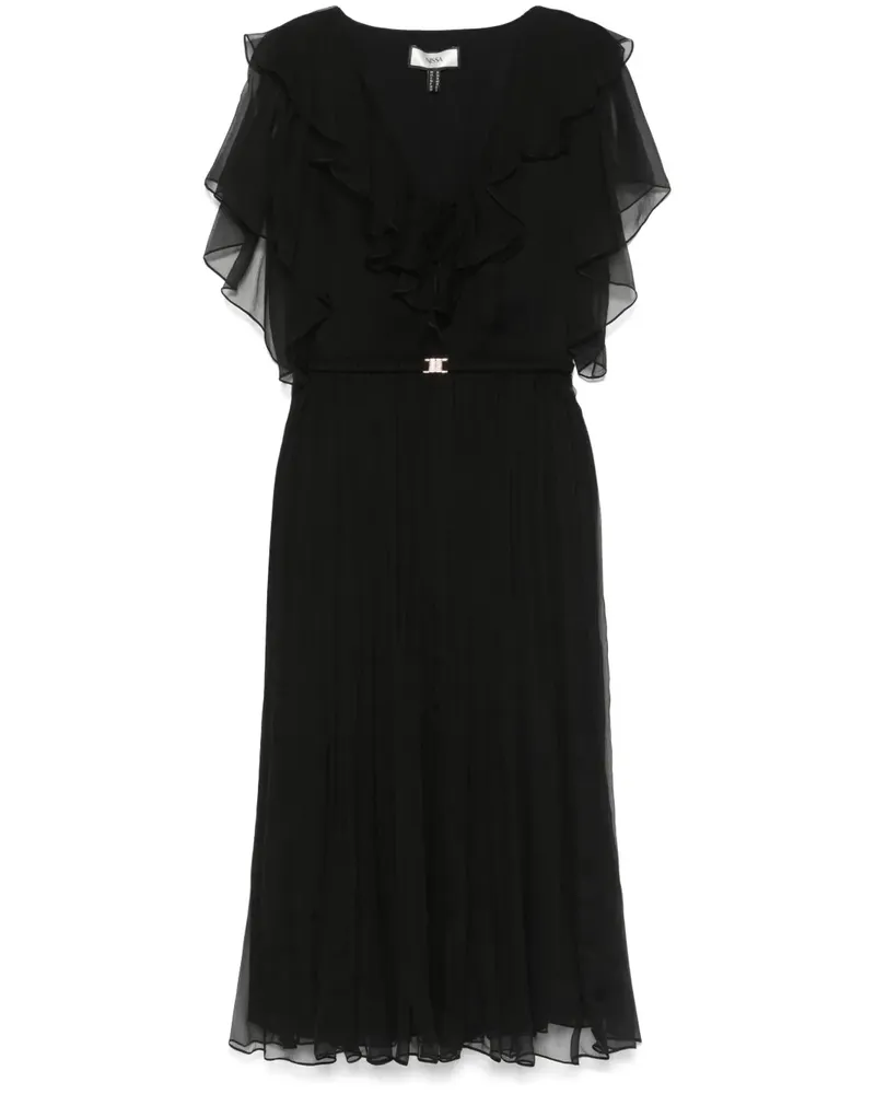 NISSA Seiden-Midikleid mit Blumenapplikation - Schwarz Schwarz