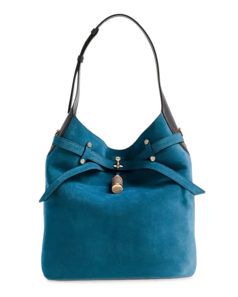 Borbonese Mittelgroße Premiere Beuteltasche aus Wildleder mit Schnalle - Blau Blau