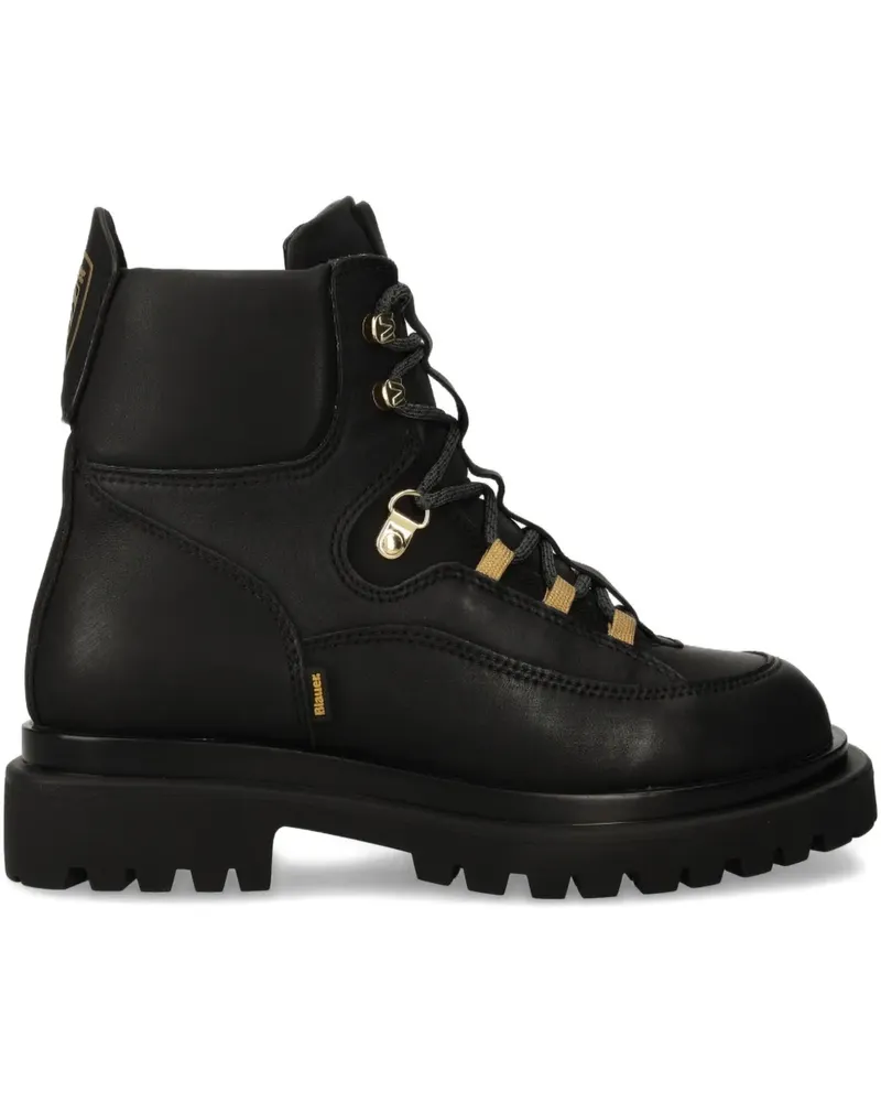 Blauer Bikerstiefel mit Schnürung - Schwarz Schwarz