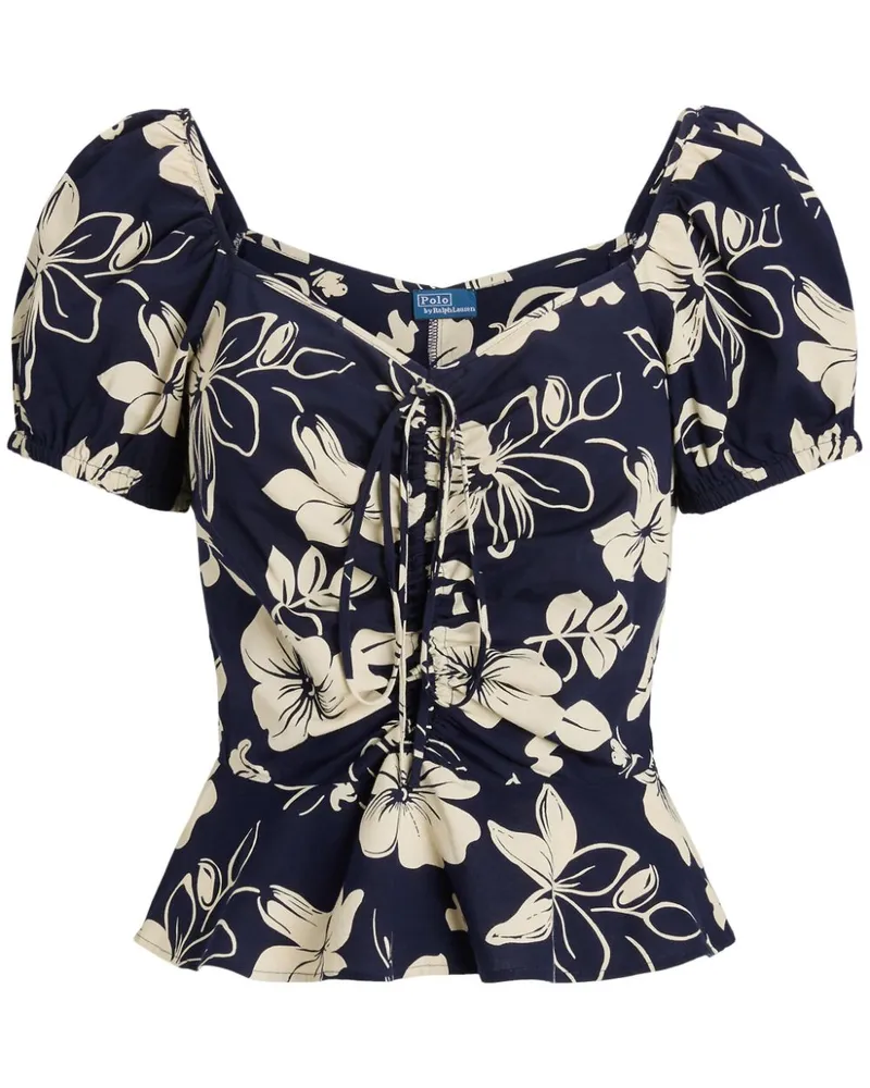 Ralph Lauren Geraffte Bluse mit Blumen-Print - Blau Blau