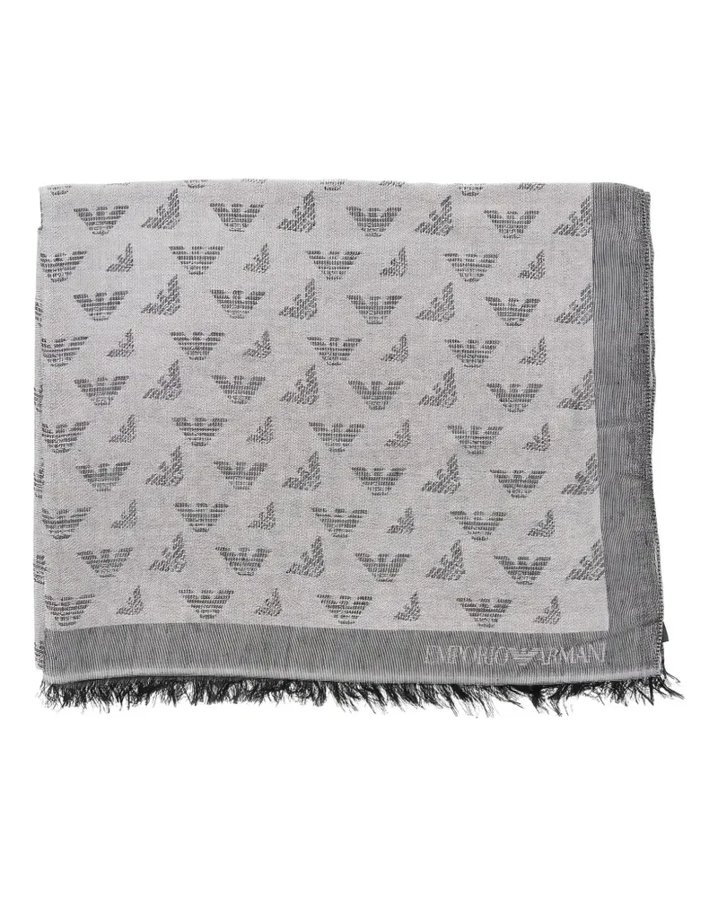 Emporio Armani Eagle-monogram fringed scarf - Grau Grau