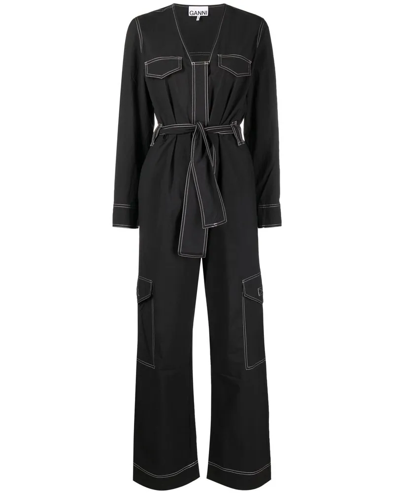 Ganni Jumpsuit mit Gürtel - Schwarz Schwarz