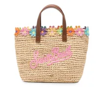 Mini City Tote Bag mit Blumenstickerei - Nude