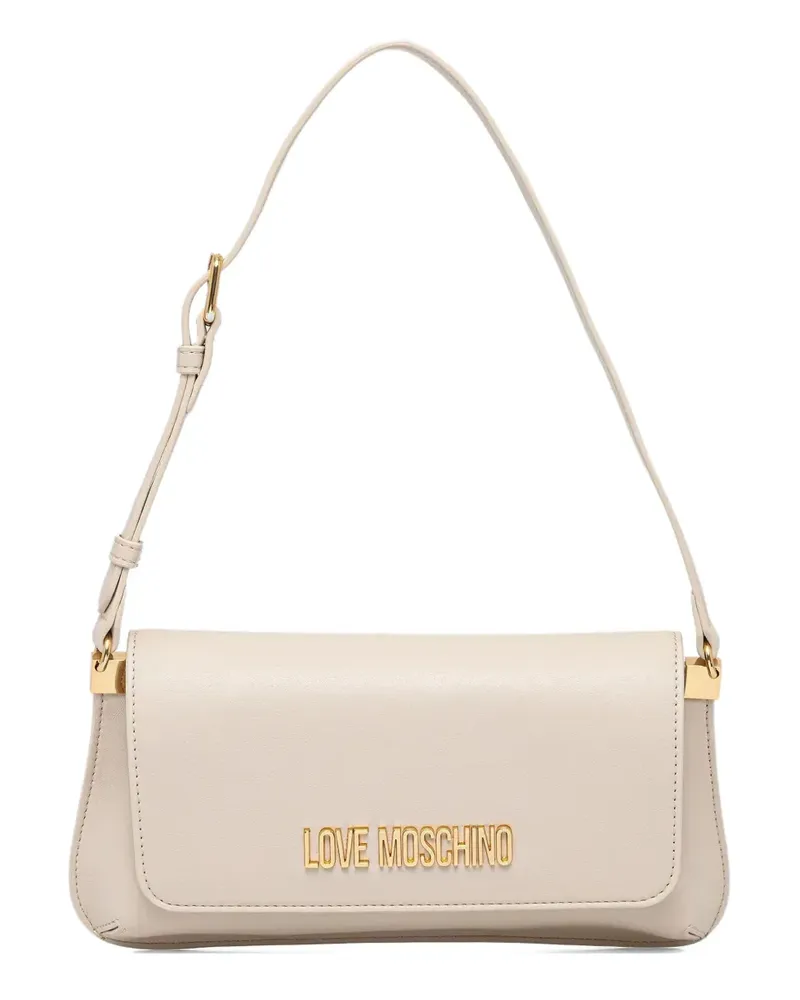Moschino Kleine Schultertasche mit Logo-Schild - Nude Nude