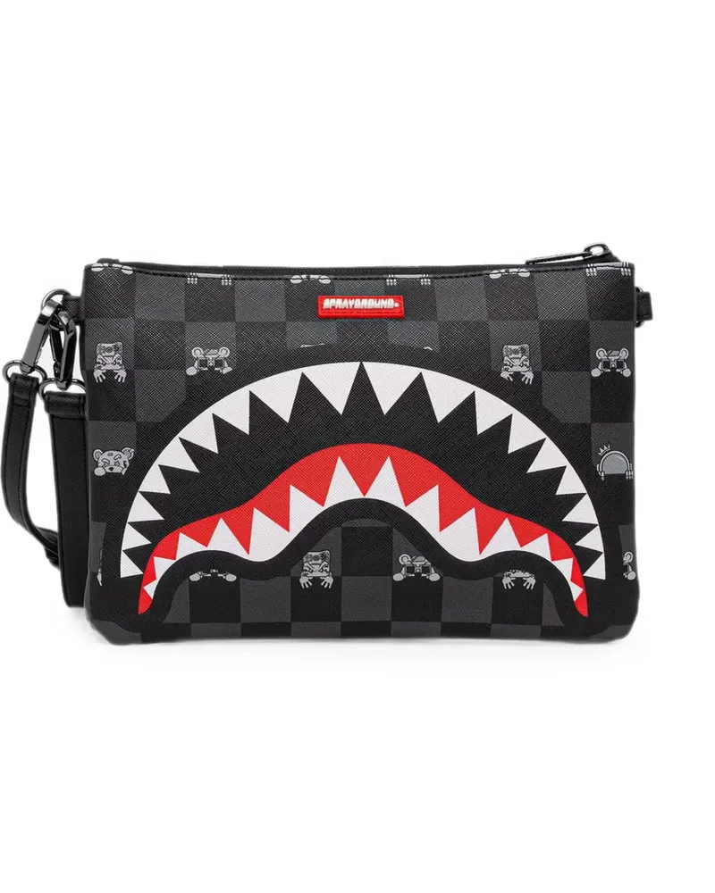 Sprayground Shark Mouth check-pattern clutch bag - Schwarz Schwarz