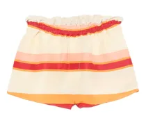 striped paperbag-waist shorts - Nude