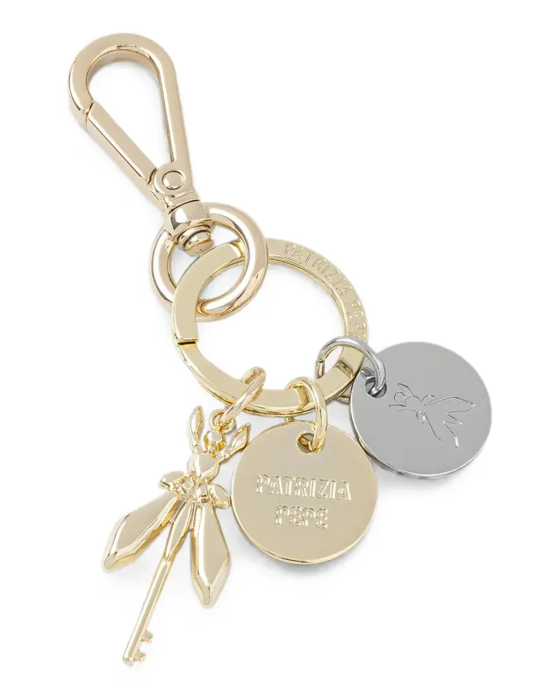 Patrizia Pepe logo-plaque Fly keyring - Gold Gold