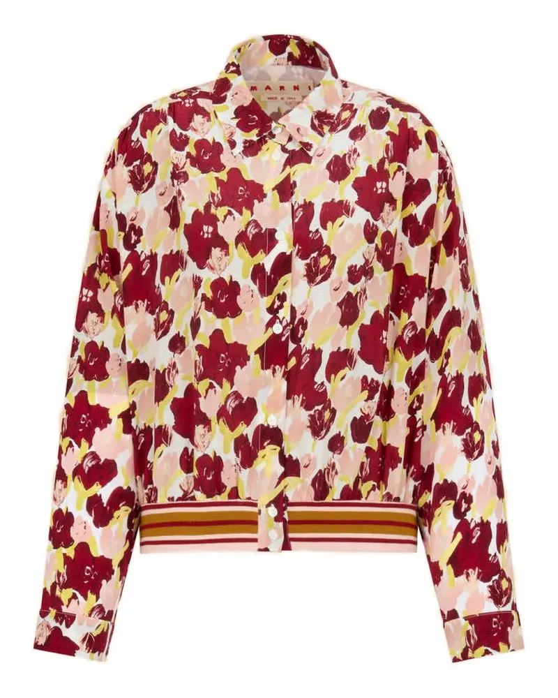 Marni Gestreiftes Seidenhemd mit Blumen - Rot Rot