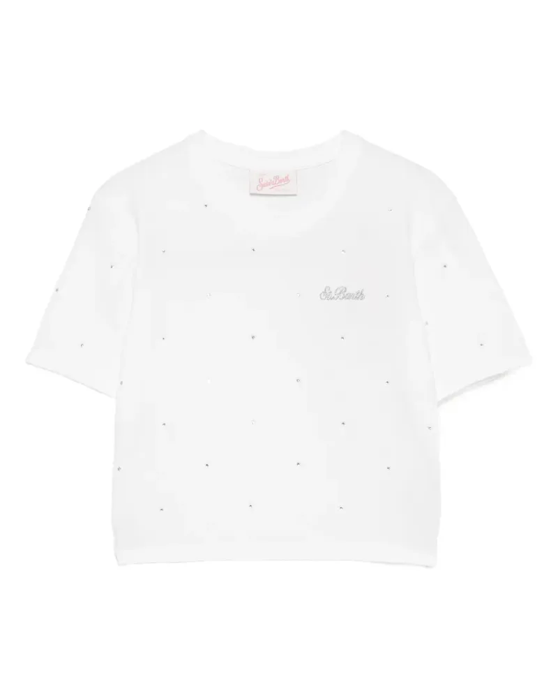 MC2 Saint Barth NIves T-Shirt mit kristallverziertem Logo - Weiß Weiß