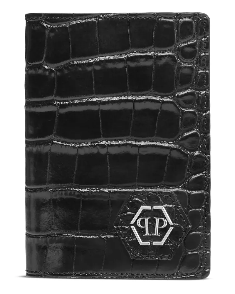 Philipp Plein Pass-Etui mit Kroko-Print - Schwarz Schwarz