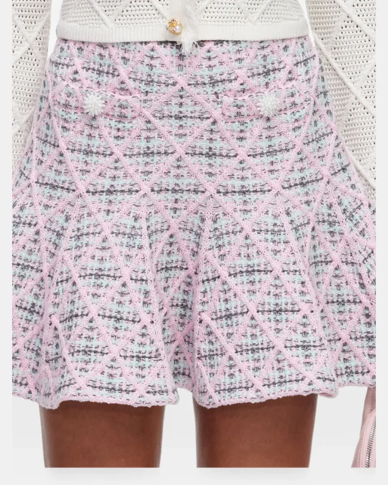 Self-Portrait check-knit flared mini skirt - Rosa Rosa