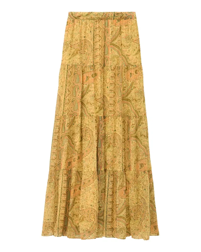 ba&sh Gestufter Cali Maxirock mit Paisley-Print - Gelb Gelb