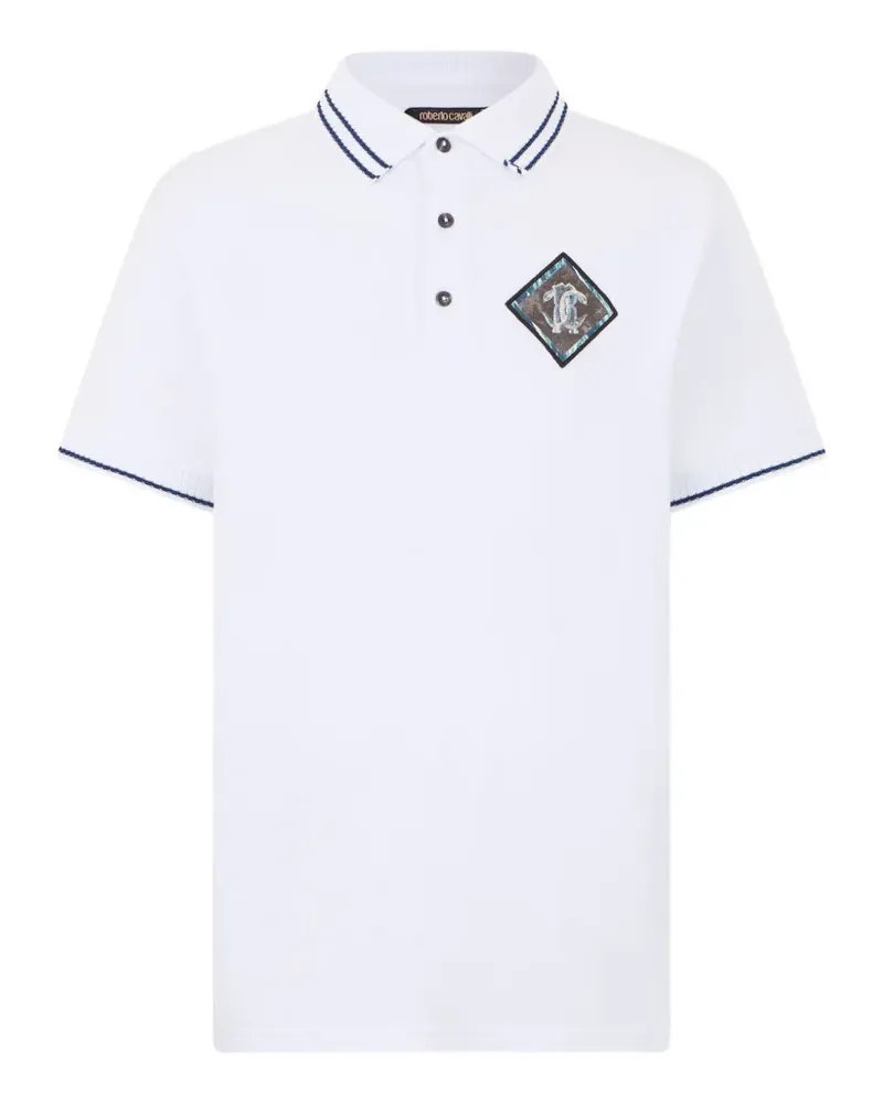Roberto Cavalli Gestreiftes Poloshirt mit Logo-Patch - Weiß Weiß