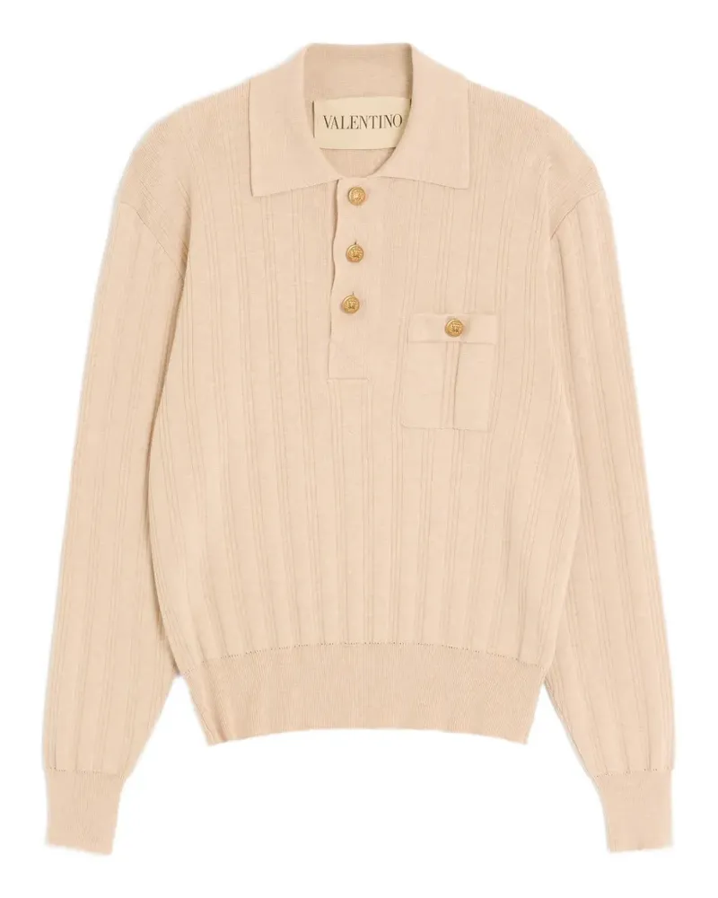 Valentino Garavani long-sleeved ribbed cotton polo shirt - Nude Nude