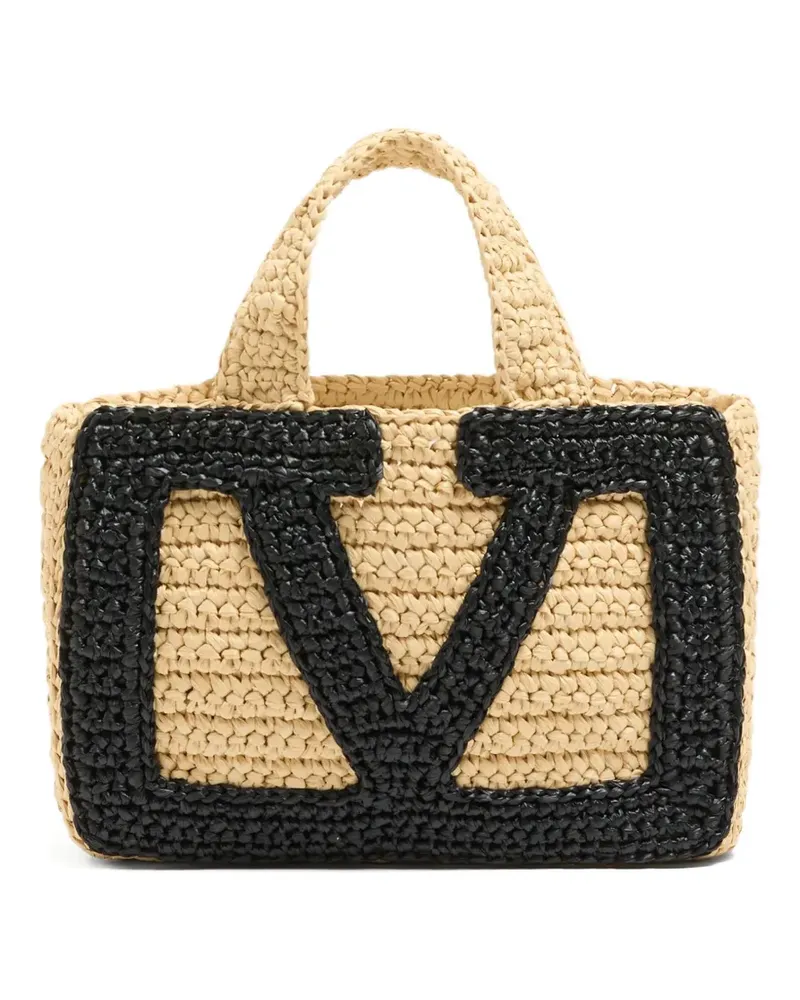 Valentino Garavani Kleiner Viva Superstar Tote Bag aus Raffiabast - Nude Nude