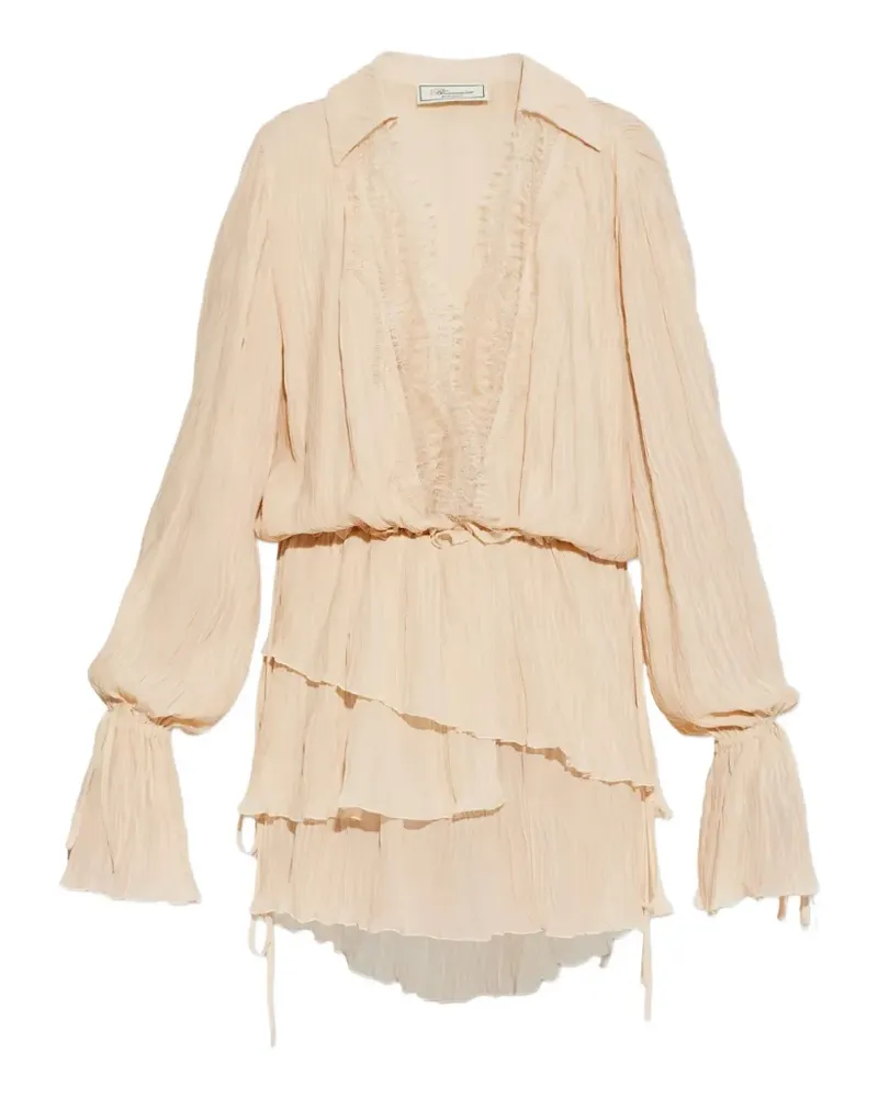 Blumarine V-necck ruffled mini dress - Nude Nude