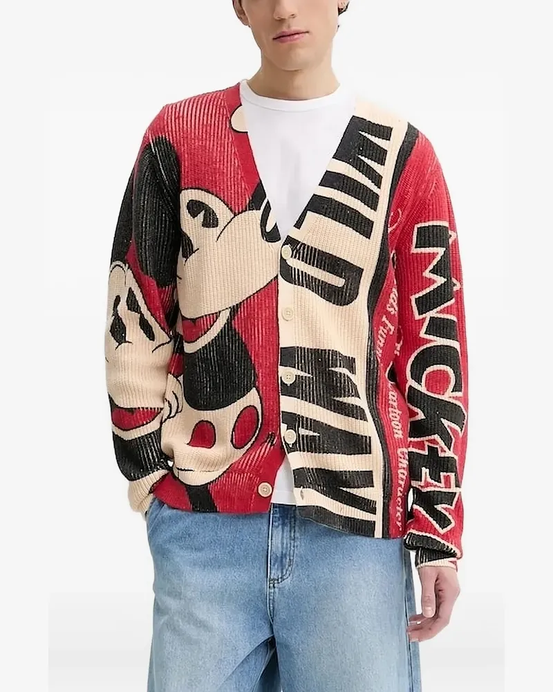 Desigual Gerippter Cardigan mit Micky Maus - Rot Rot