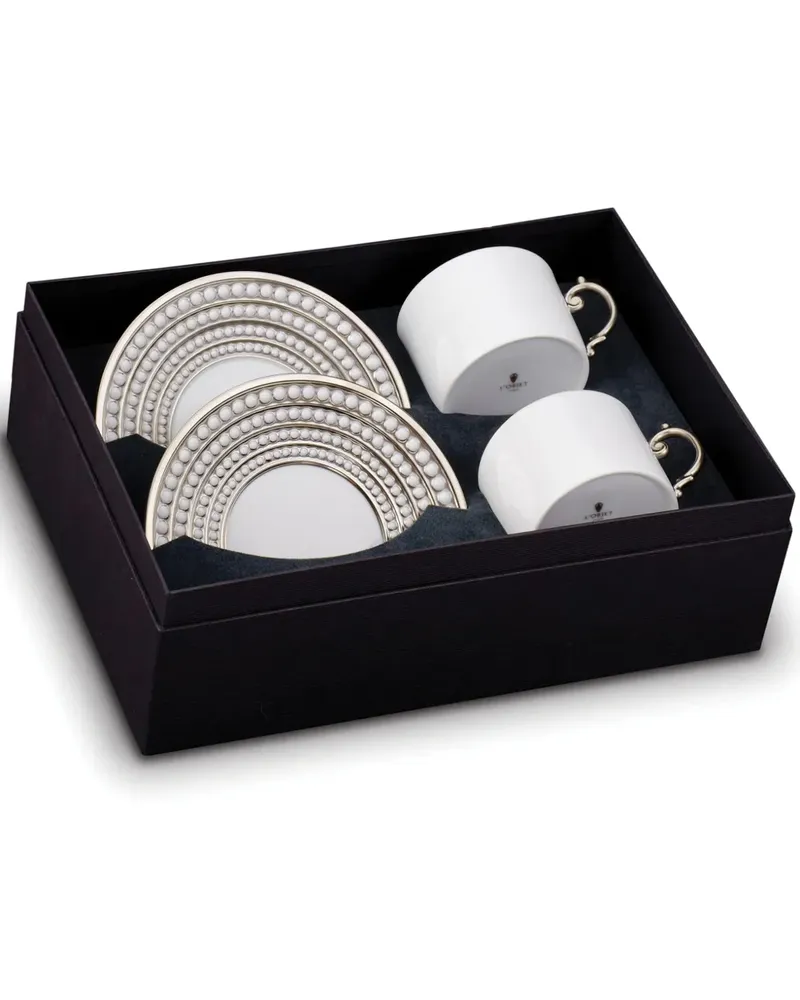 L’OBJET Zweiteiliges Perlée Teeservice - Weiß Weiß