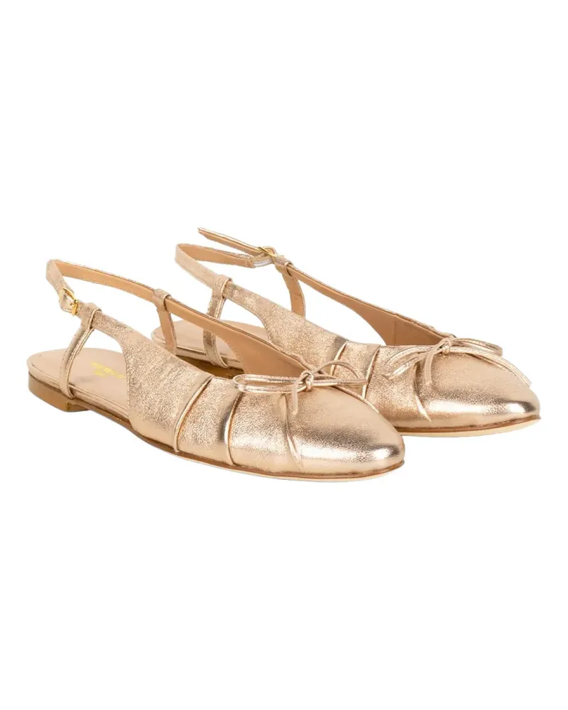 Status bow-detail metallic-leather mules - Gold Gold