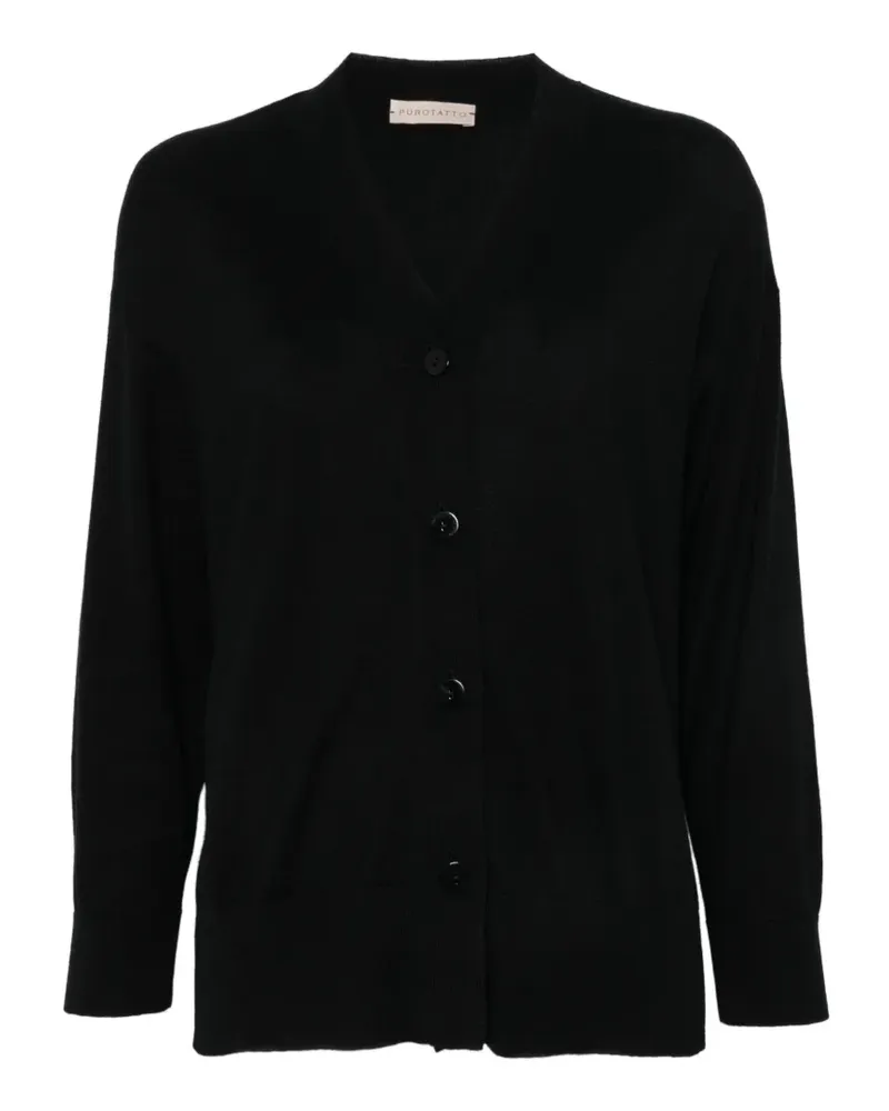 Purotatto Cardigan mit V-Ausschnitt - Schwarz Schwarz