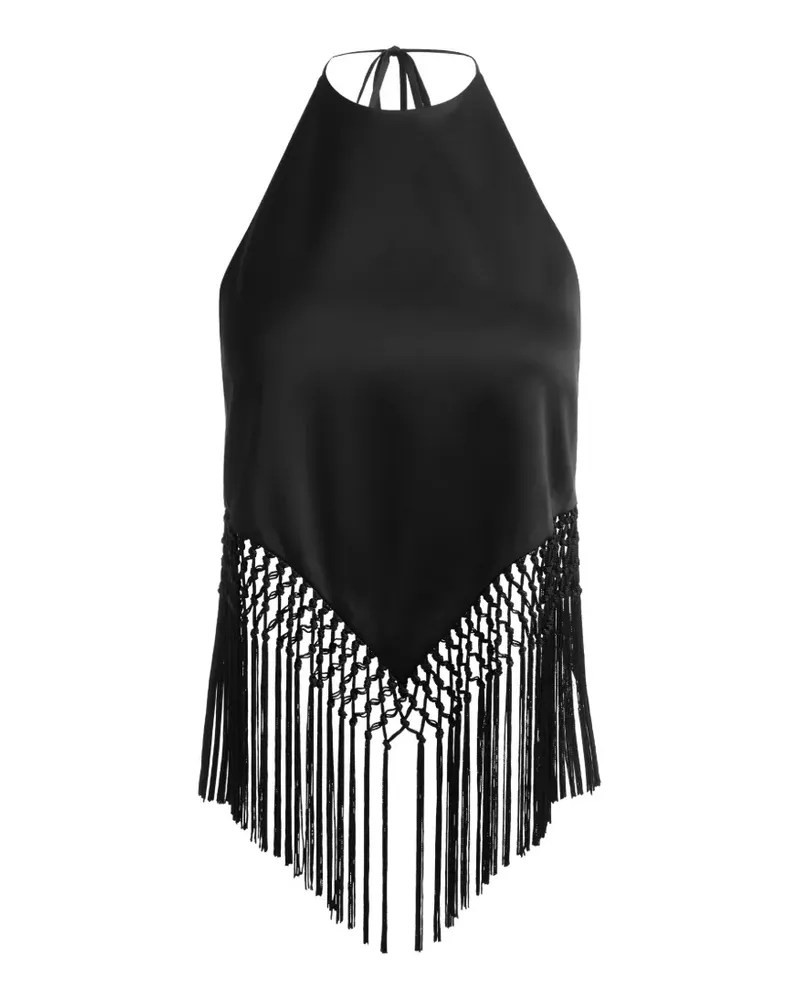 Alice + Olivia Greta Einstecktuch-Bluse mit Fransenbesatz - Schwarz Schwarz