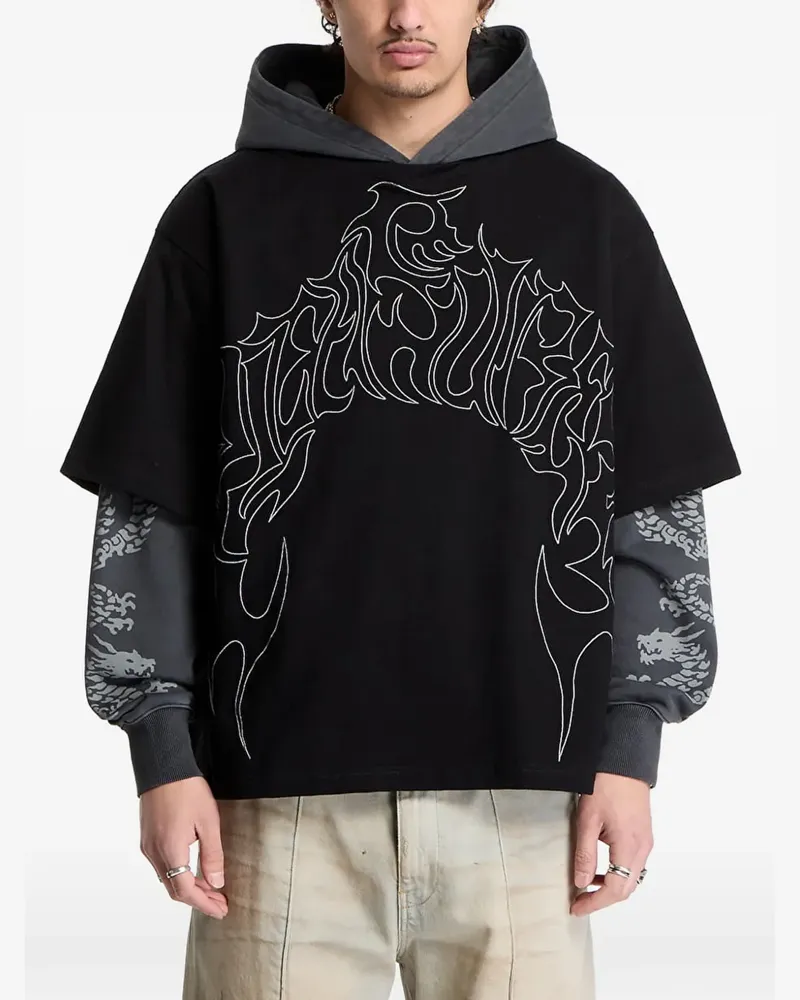 PLEASURES Dragon layered hoodie - Schwarz Schwarz