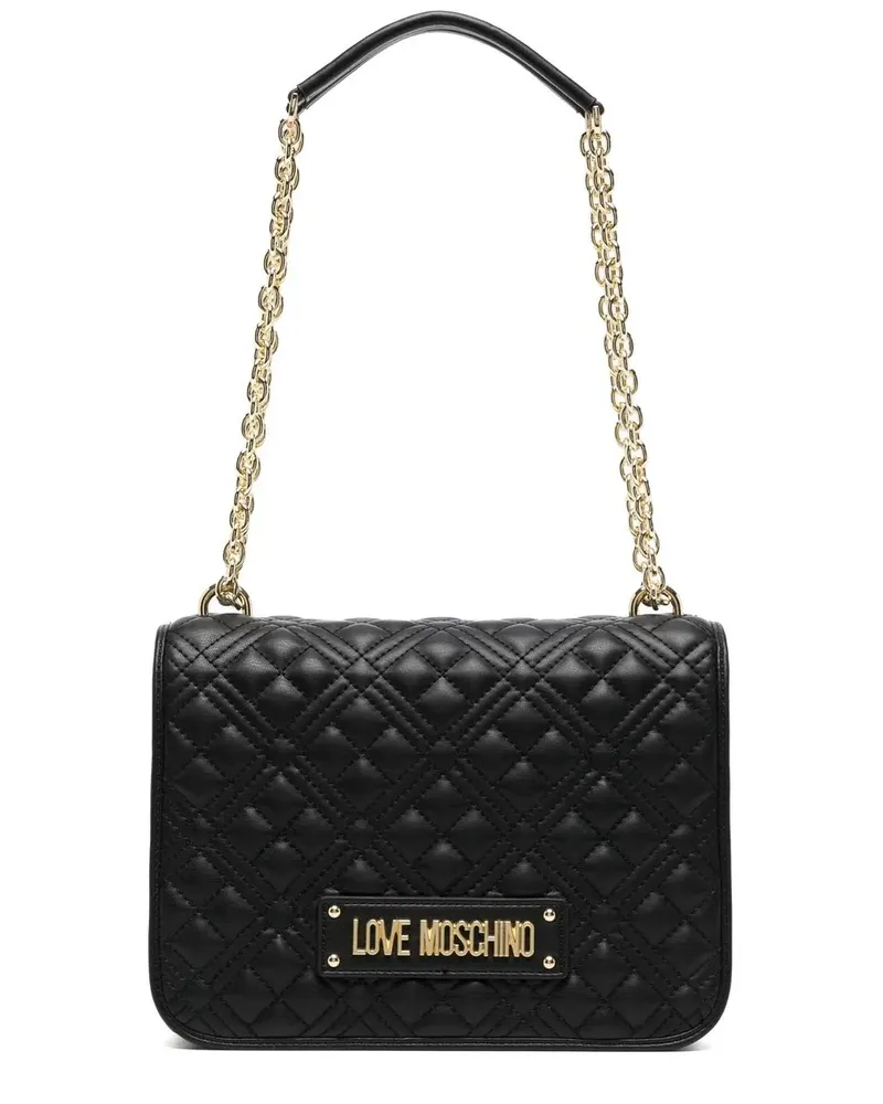 Moschino Gesteppte Schultertasche mit Logo - Schwarz Schwarz