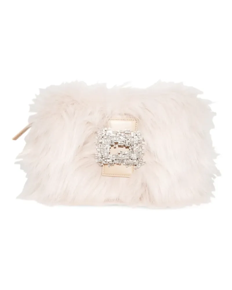 GEDEBE crystal-embellished faux-fur clutch bag - Nude Nude