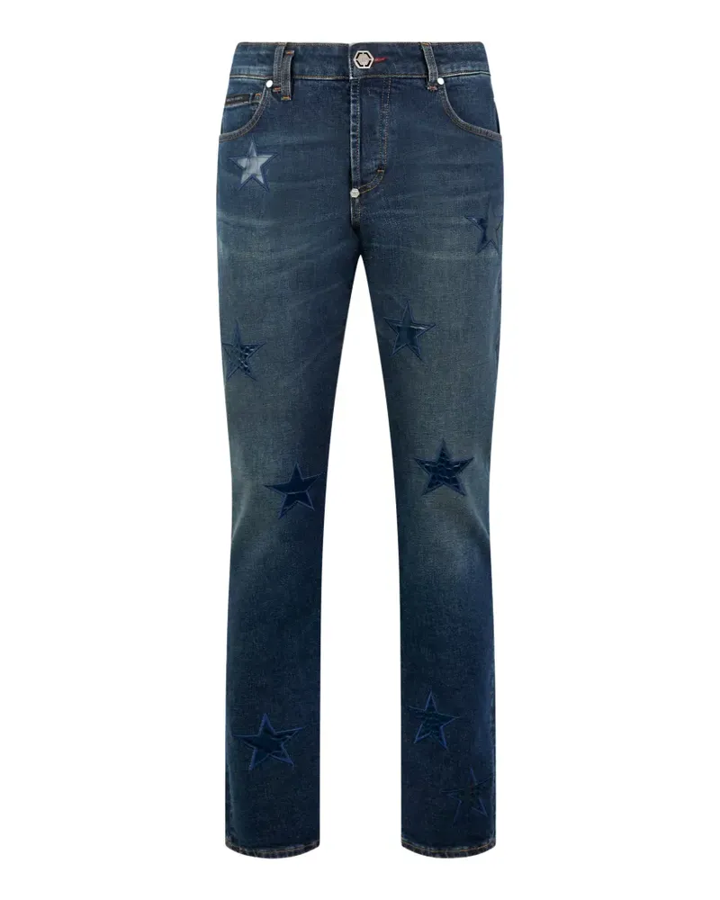 Philipp Plein Gerade Jeans mit Stern-Patch - Blau Blau