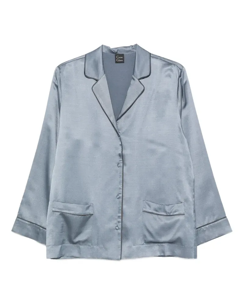 Carine Gilson Pyjama-Oberteil aus Seidengemisch mit Paspelierung - Blau Blau