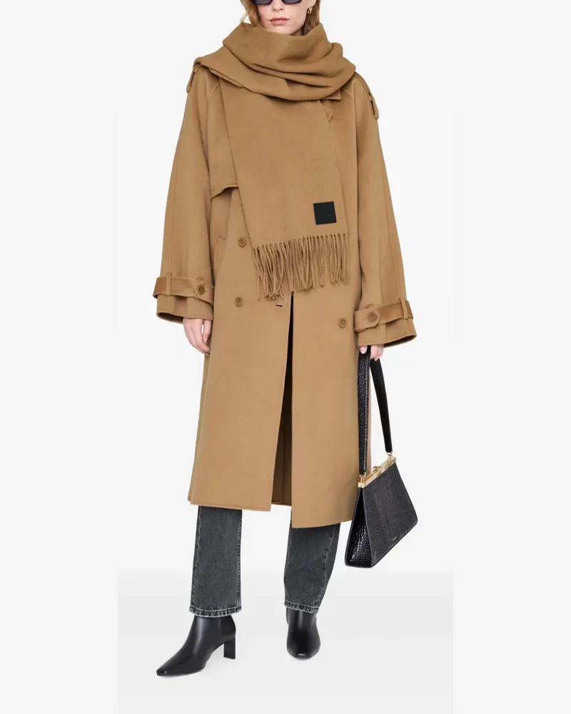 Anine Bing Augustina fringed wool scarf - Braun Braun