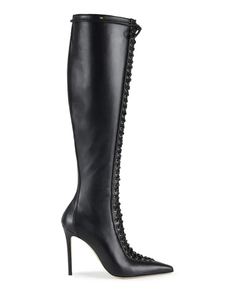Elisabetta Franchi Stiefel aus Nappaleder mit überkreuzten Schnürsenkeln - Schwarz Schwarz